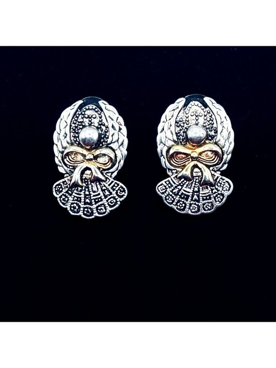 other Jewelry - Vintage Cottagecore Angel Earrings Pierced Silver Gold Tone Country Western Cast